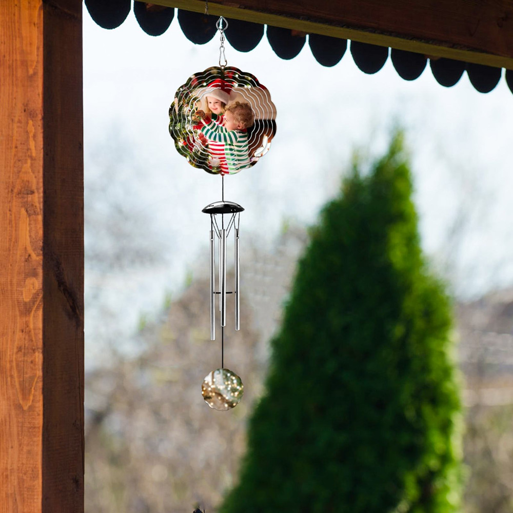 Personalized 3D Photo Rotating Metal Wind Chime, Sublimation Outdoor Hanging Decorations Spinner Wind Chimes Outside