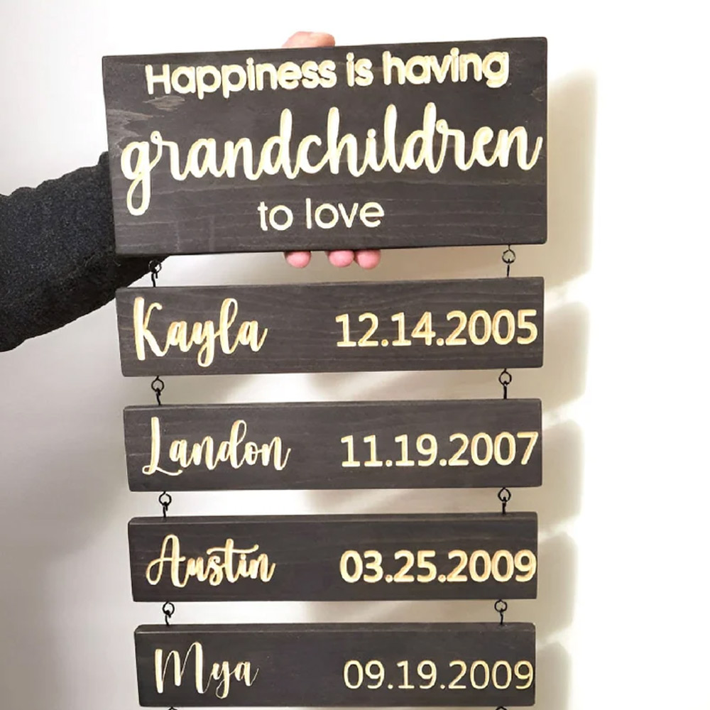 Personalized Wooden Sign, Custom Wooden Name Signs, Family Name/Date Sign for Home Decor, Grandchildren Sign, Personalized Gift for Grandparents