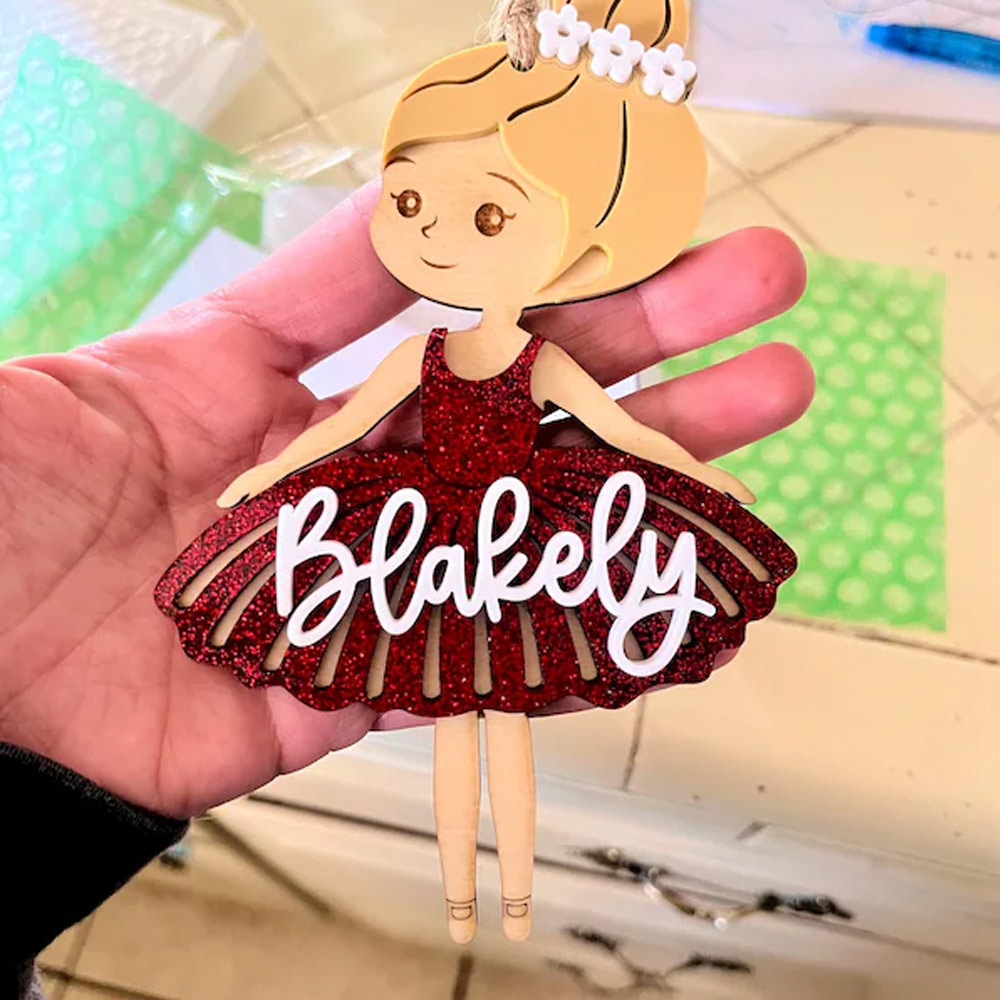 Custom Ballet Wooden Christmas Ornament, Custom Ballerina Keychain, Name Wooden/Acrylic Ornament, Ballet Bag Tag, Girls Ballet Gift