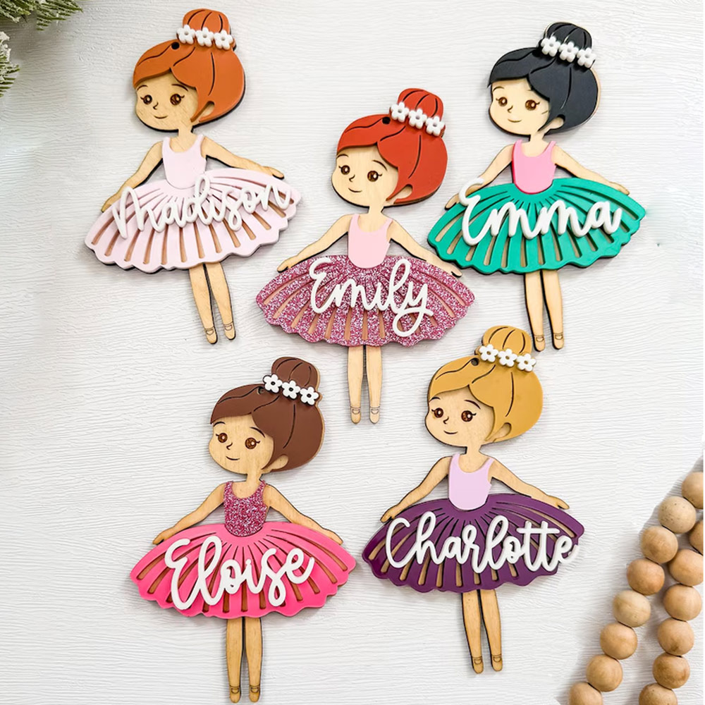 Custom Ballet Wooden Christmas Ornament, Custom Ballerina Keychain, Name Wooden/Acrylic Ornament, Ballet Bag Tag, Girls Ballet Gift