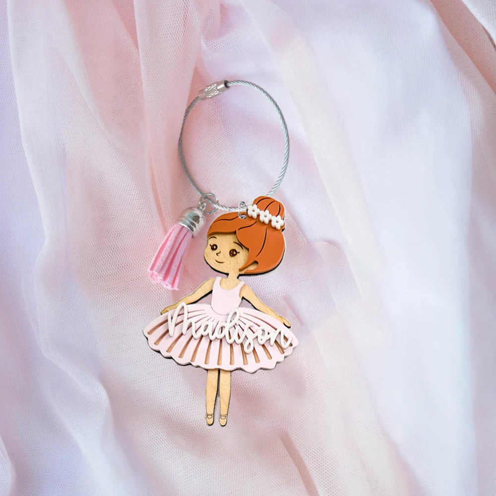 Custom Ballet Wooden Christmas Ornament, Custom Ballerina Keychain, Name Wooden/Acrylic Ornament, Ballet Bag Tag, Girls Ballet Gift