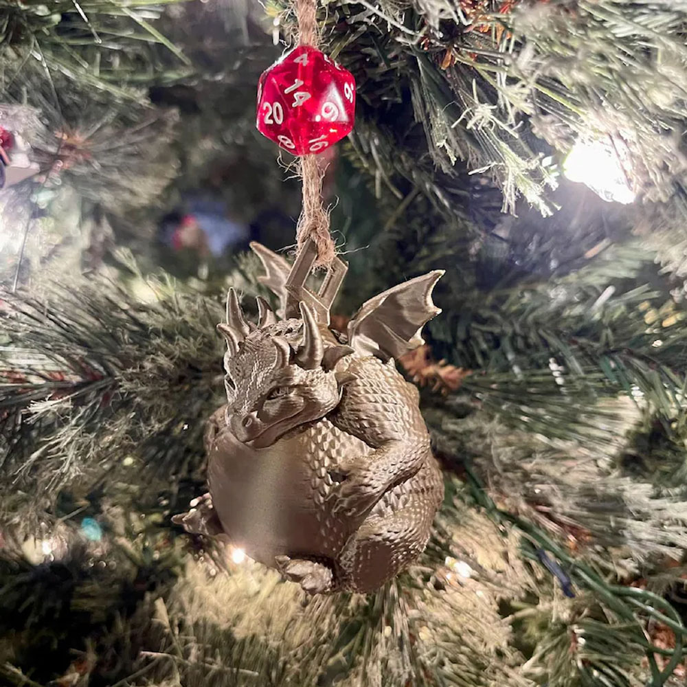 Chonky Fat Dragon Christmas Ornament, Car Rearview Mirror Accessories, D20 Hanger, Dungeons and Dragons D&D RPG Gift, Fate's End Merchant