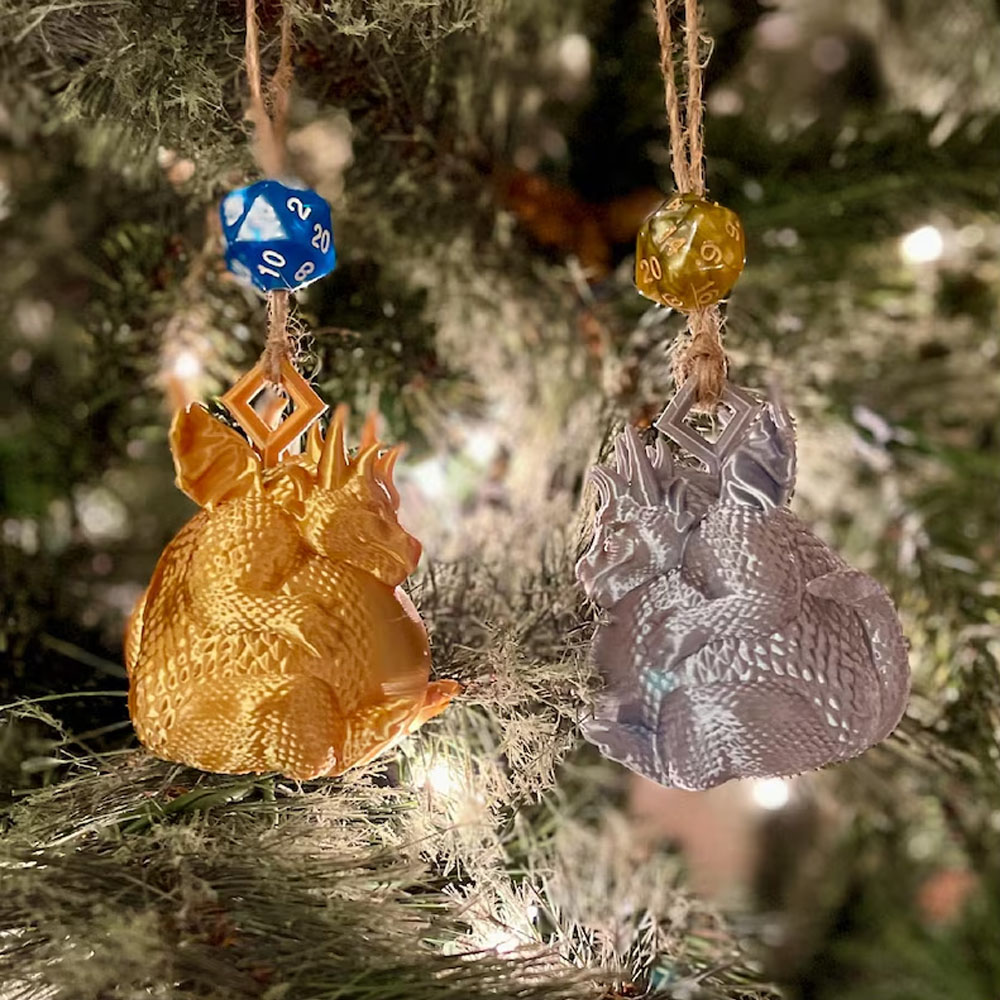 Chonky Fat Dragon Christmas Ornament, Car Rearview Mirror Accessories, D20 Hanger, Dungeons and Dragons D&D RPG Gift, Fate's End Merchant