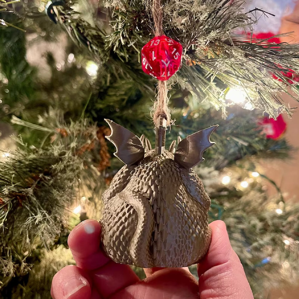 Chonky Fat Dragon Christmas Ornament, Car Rearview Mirror Accessories, D20 Hanger, Dungeons and Dragons D&D RPG Gift, Fate's End Merchant