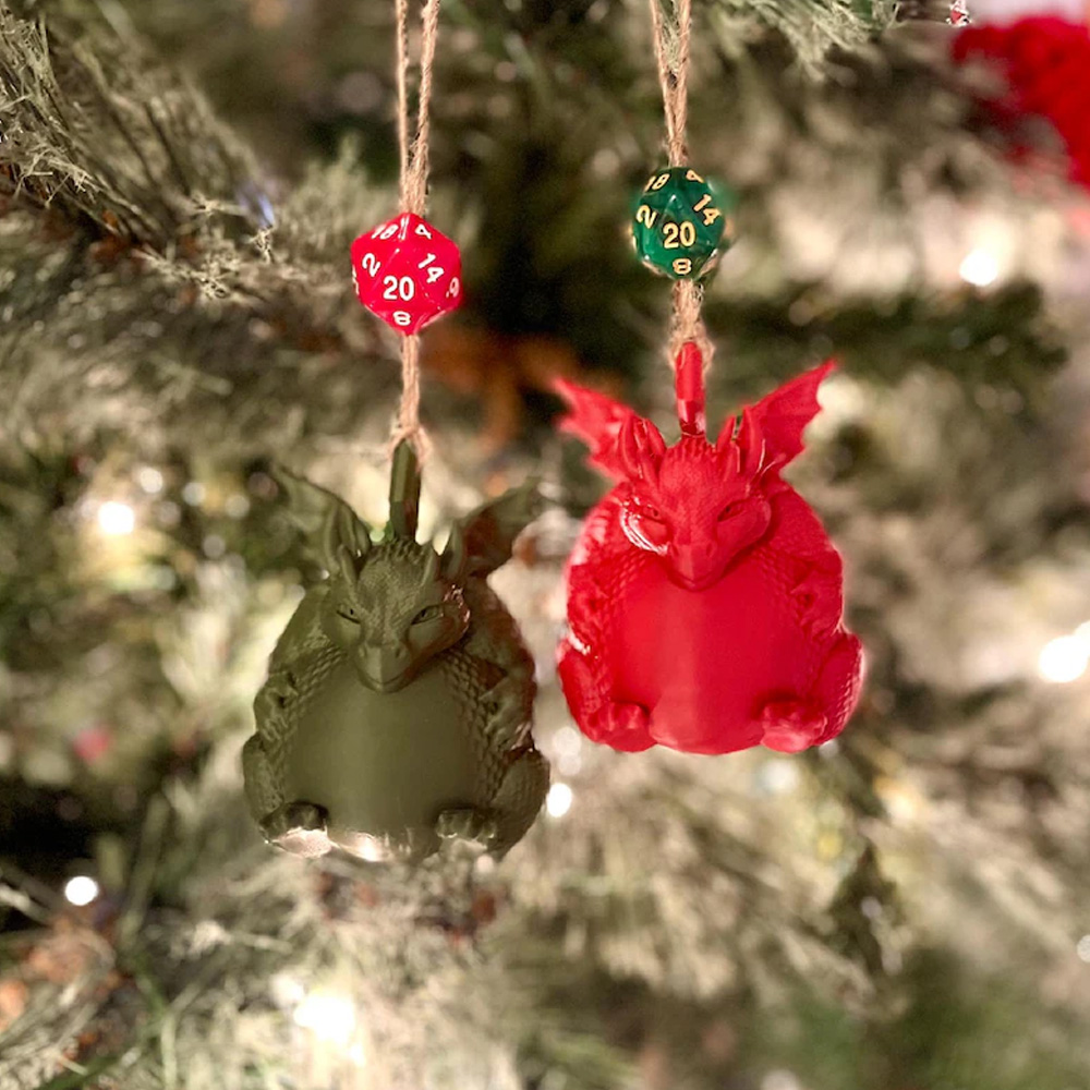 Chonky Fat Dragon Christmas Ornament, Car Rearview Mirror Accessories, D20 Hanger, Dungeons and Dragons D&D RPG Gift, Fate's End Merchant