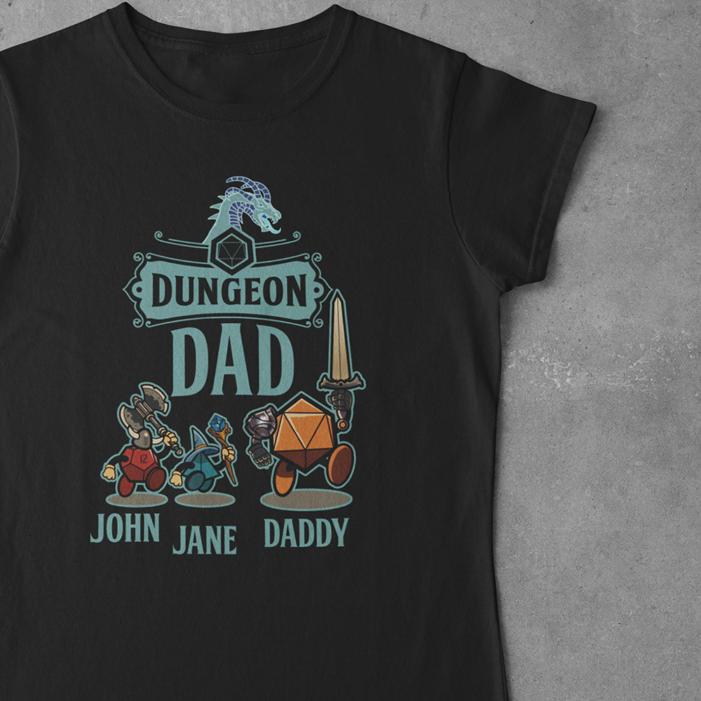 Dungeon Dad DND Shirt, Dungeon Dragon Custom Shirt, Roleplaying Rpg Shirt, Funny Dungeon Dragon Shirt Tee Shirt, Add Your Custom Names