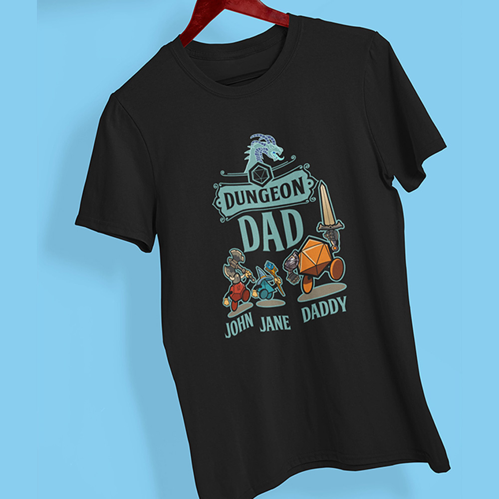 Dungeon Dad DND Shirt, Dungeon Dragon Custom Shirt, Roleplaying Rpg Shirt, Funny Dungeon Dragon Shirt Tee Shirt, Add Your Custom Names