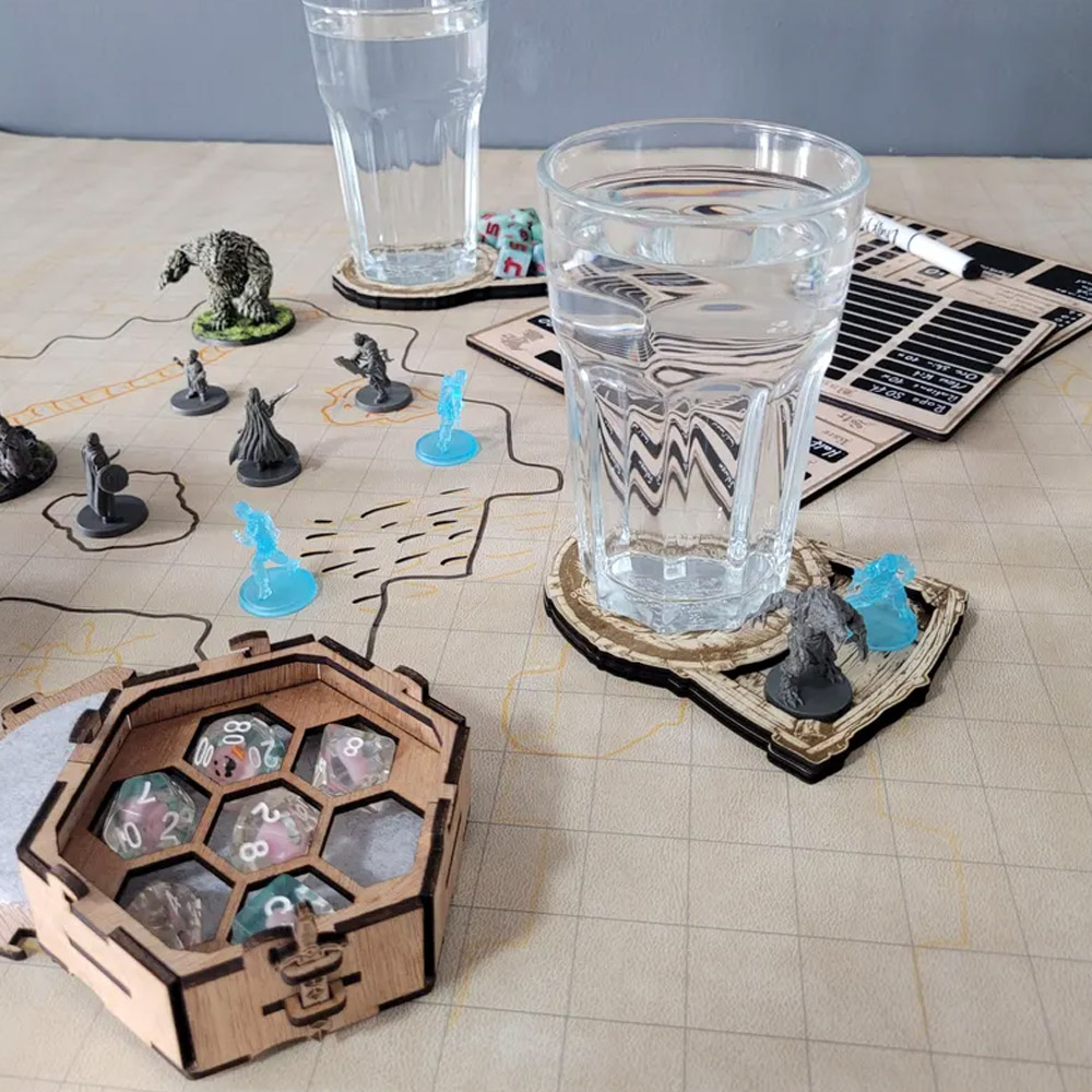 Personalized DND Class Dice Holder Coaster, Wood Laser Engraved with Dice Tray, DM Gifts