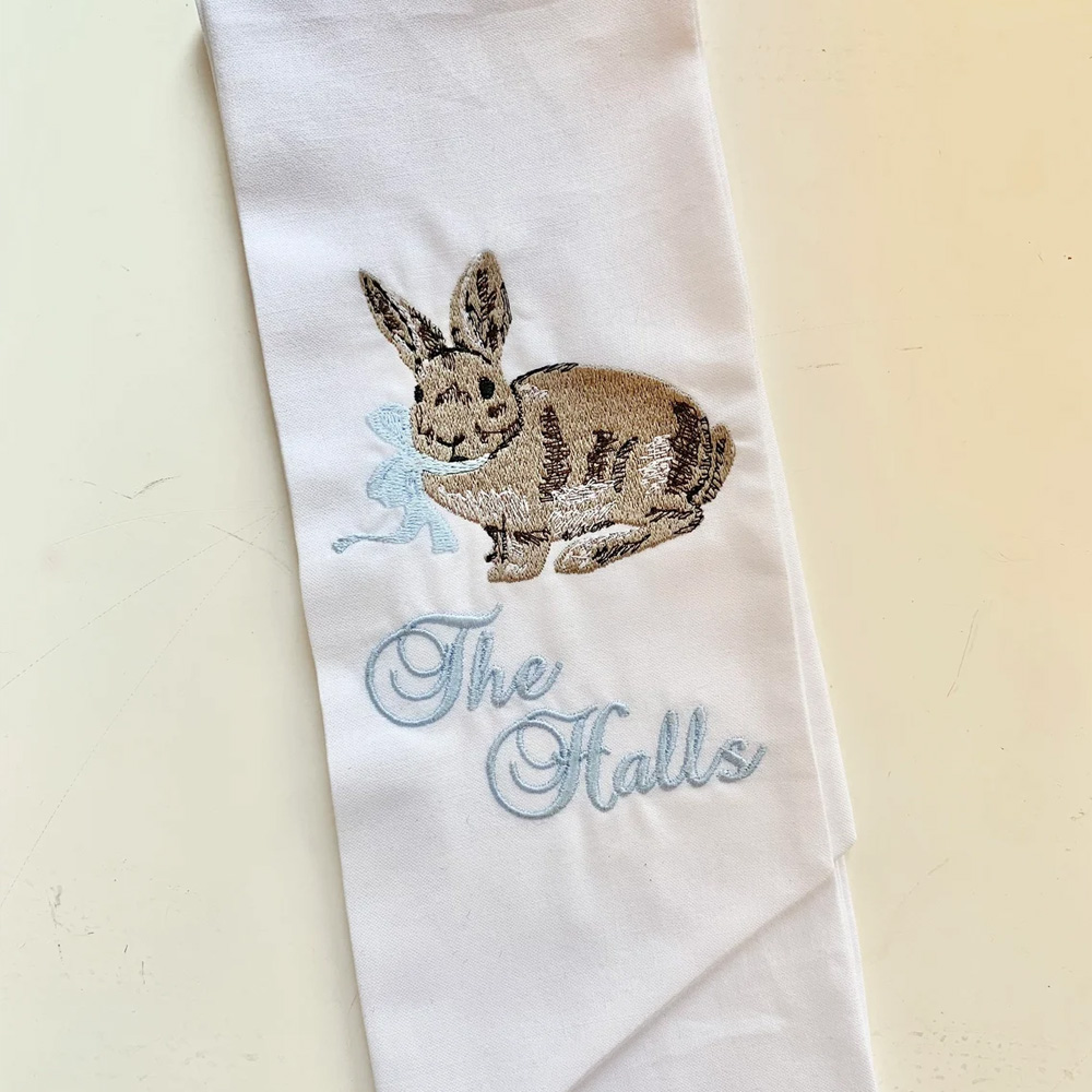 Easter Basket Sash with Vintage Chocolate Bunny, Customizable Name and Bow Colors, Holiday, Spring, Easter