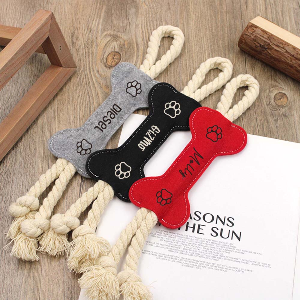 Multi-Colored Cotton Rope Felt Bone-Shaped Dog Toys, Dog Teeth Bone Sticks, Custom Name Pet Chew Toys