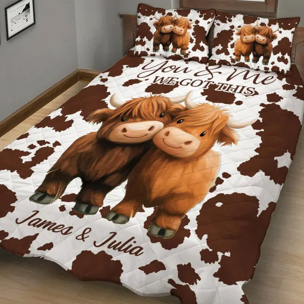 Personalized Highland Cow Couple Blanket, You and Me, We Got This Western Cow Pillowcase Duvet for Anniversary Valentines