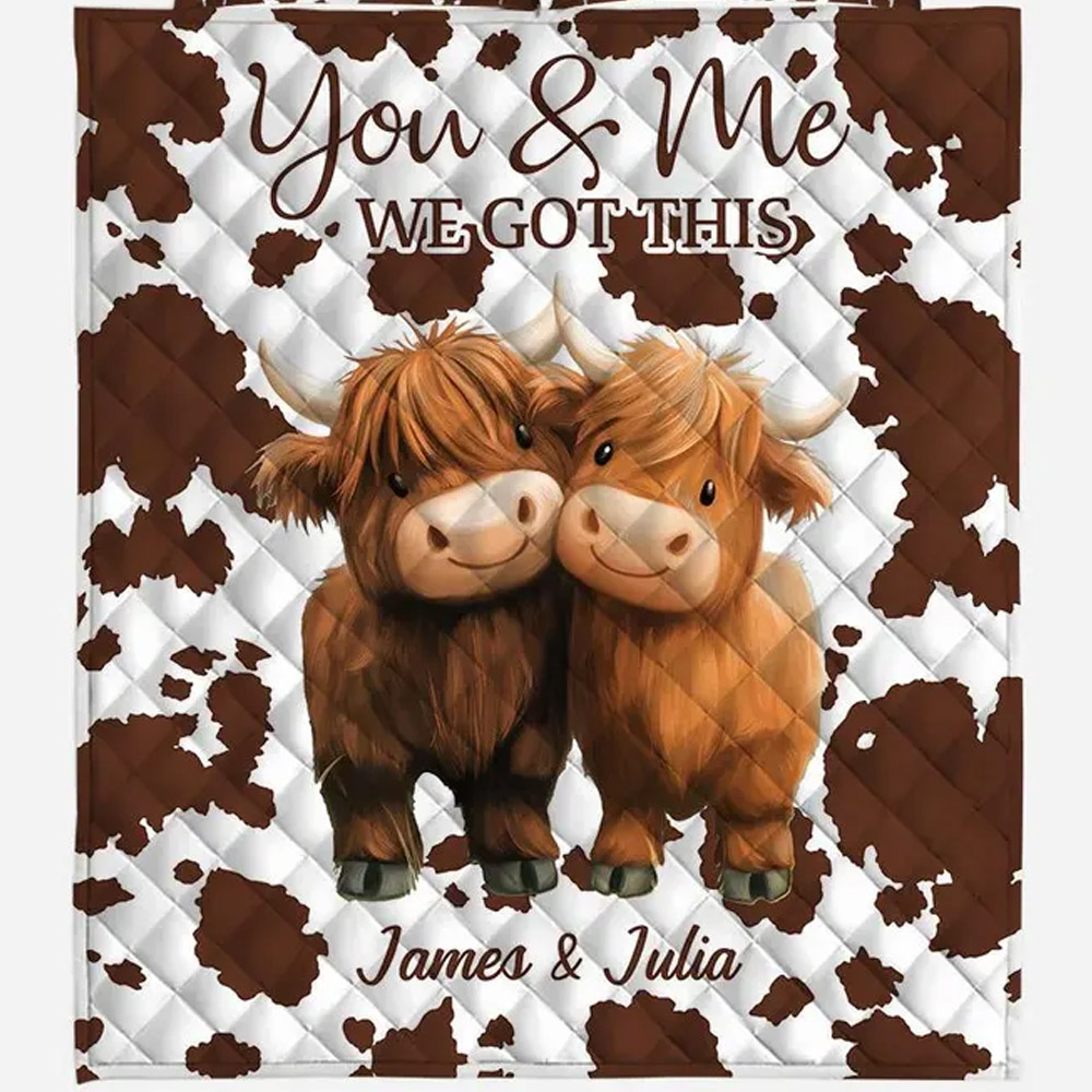 Personalized Highland Cow Couple Blanket, You and Me, We Got This Western Cow Pillowcase Duvet for Anniversary Valentines