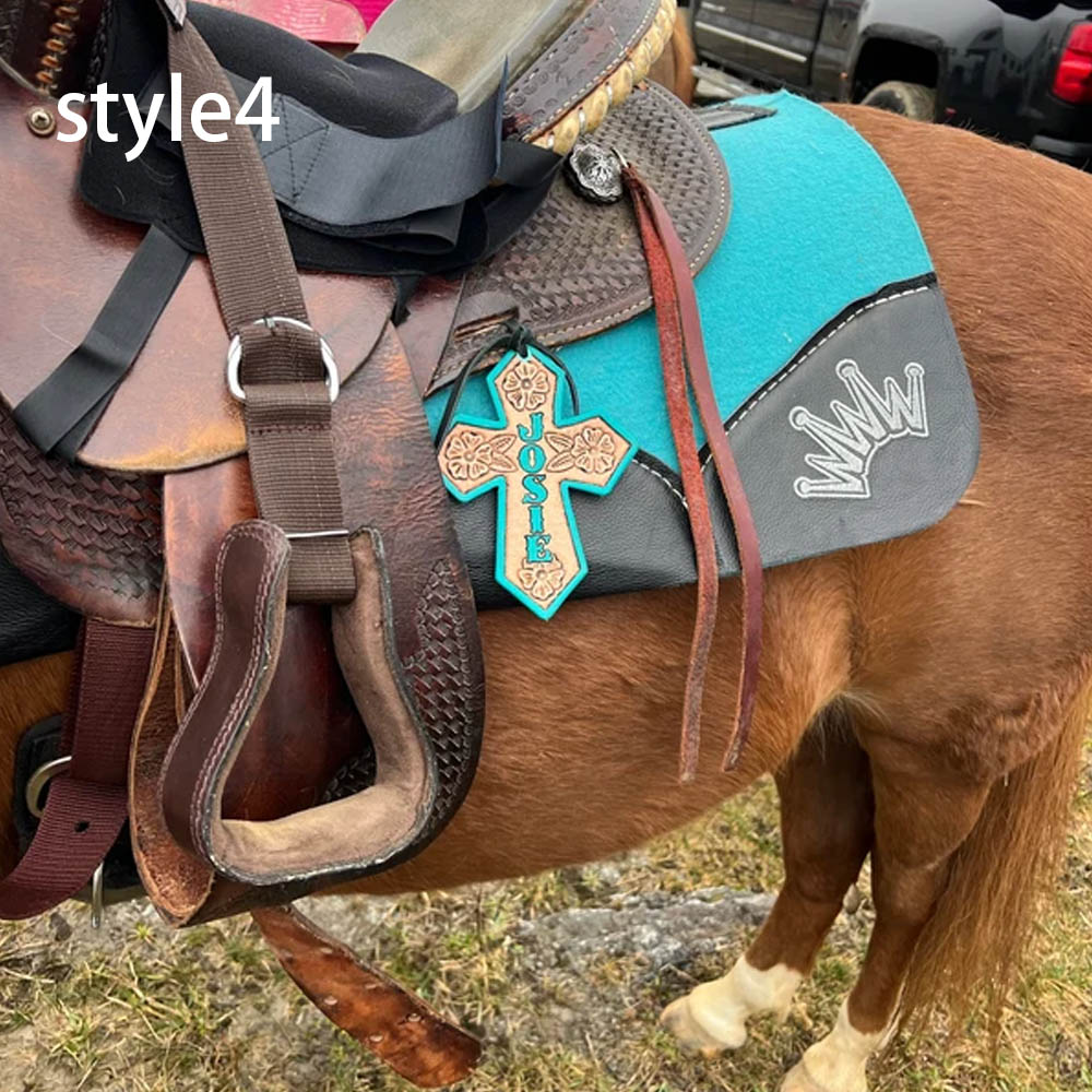 Engraved Horse and Rider Safety Prayer Leather Cross