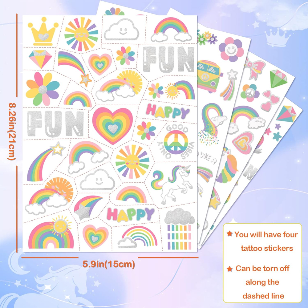 Waterproof Temporary Tattoos - 118pcs Groovy Fake Tattoo for Kids Birthday Party Supplies, Star Unicorn Smiley Rainbow Flower Candy Crown Arts and Crafts for Boys or Girls 6 7 8 9 10 11 12 Years Old