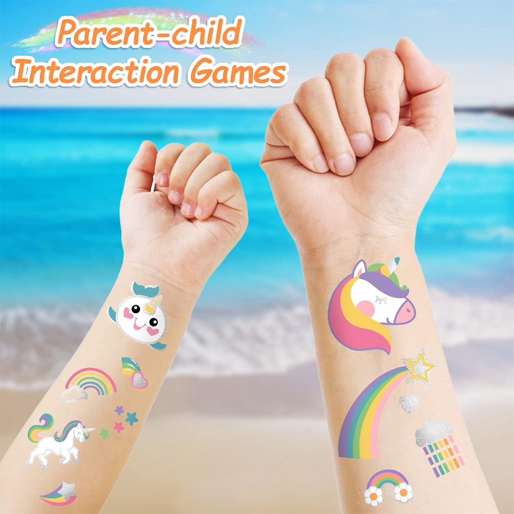 Waterproof Temporary Tattoos - 118pcs Groovy Fake Tattoo for Kids Birthday Party Supplies, Star Unicorn Smiley Rainbow Flower Candy Crown Arts and Crafts for Boys or Girls 6 7 8 9 10 11 12 Years Old