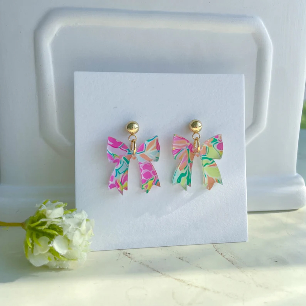 Bow and Pearl Dangle Earrings, Lilly-Inspired Drop Earrings, Preppy Jewelry