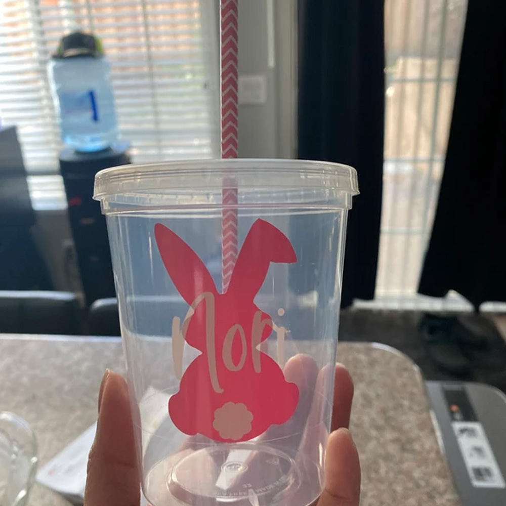 Custom Easter Cups for Kids, Party Clear Plastic Cups with Name and Bunny, Drinking Water Cups Reusable, Easter Decor Accessories, Gifts for Girls/Boys