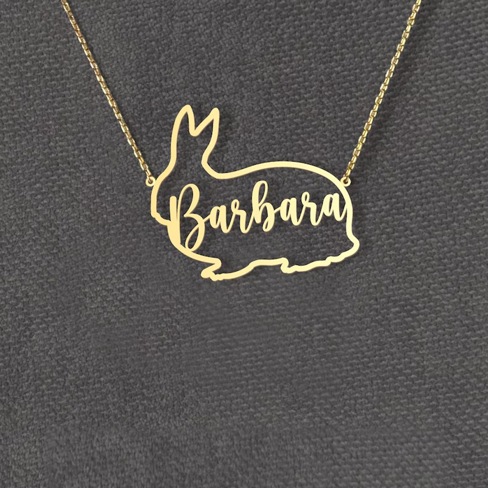 Personalized Bunny Necklace with Name, Custom Name Cute Rabbit Pendant Jewelry for Women, Gifts for Animal Lovers, Easter Gifts for Girls, Kids