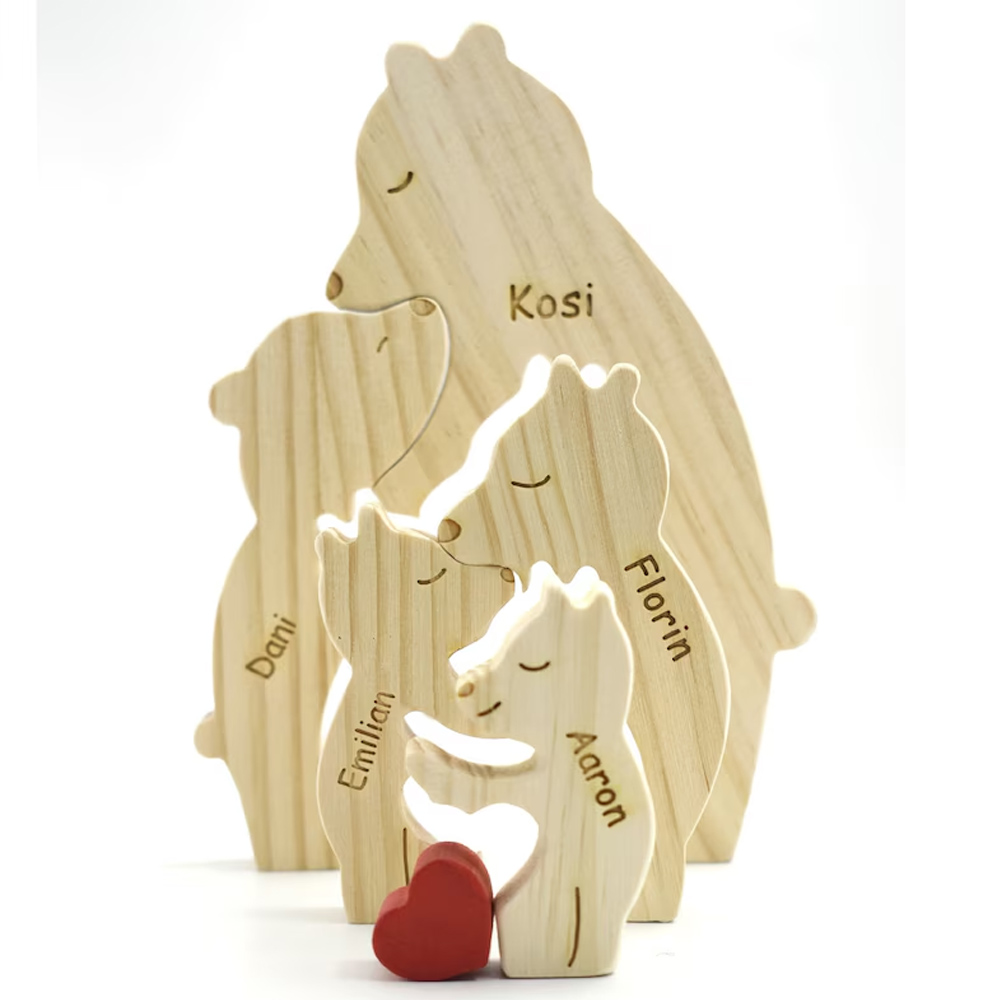 Personalized Wooden Single Parent Bear Winter Family Puzzle with Name, Family Games for Kids and Adults Women Men, Home Decor, Gifts for Single Mom Dad