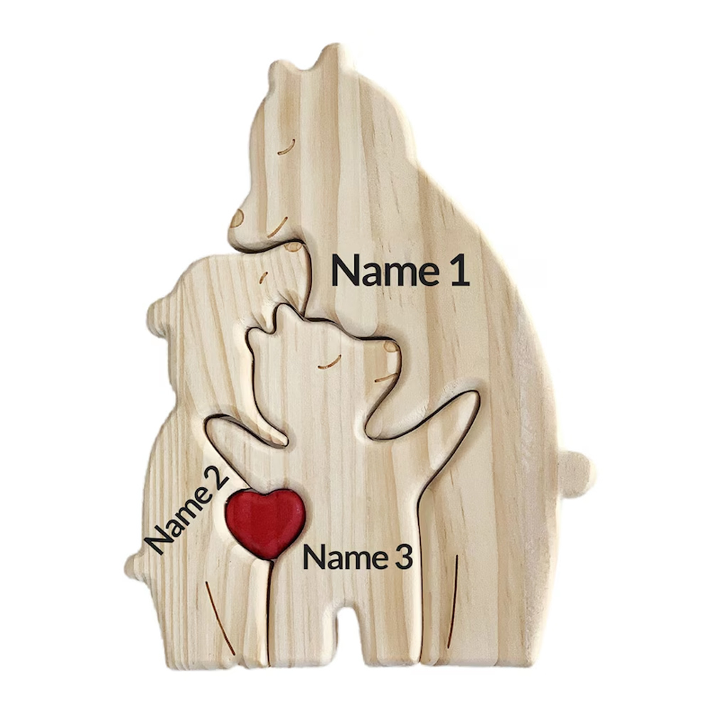 Personalized Wooden Single Parent Bear Winter Family Puzzle with Name, Family Games for Kids and Adults Women Men, Home Decor, Gifts for Single Mom Dad