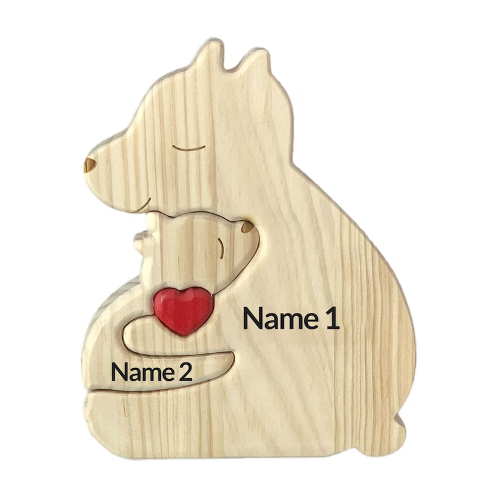 Personalized Wooden Single Parent Bear Winter Family Puzzle with Name, Family Games for Kids and Adults Women Men, Home Decor, Gifts for Single Mom Dad