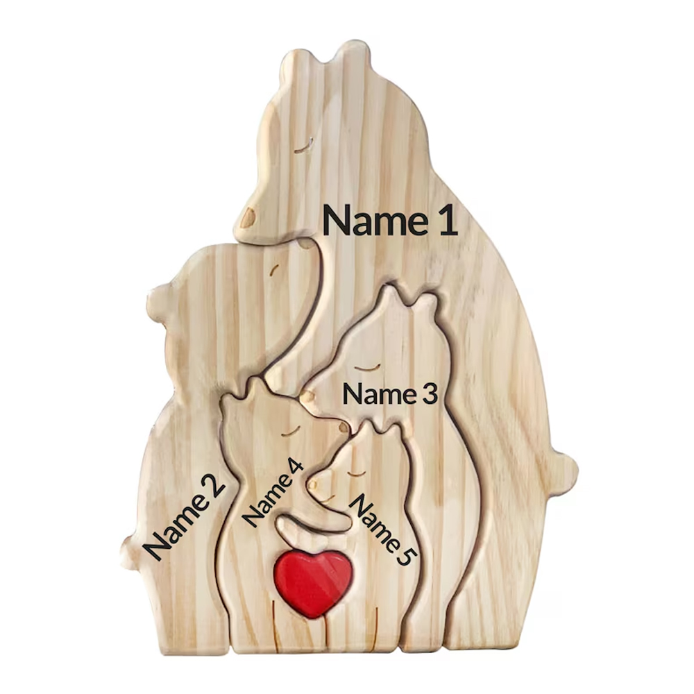 Personalized Wooden Single Parent Bear Winter Family Puzzle with Name, Family Games for Kids and Adults Women Men, Home Decor, Gifts for Single Mom Dad