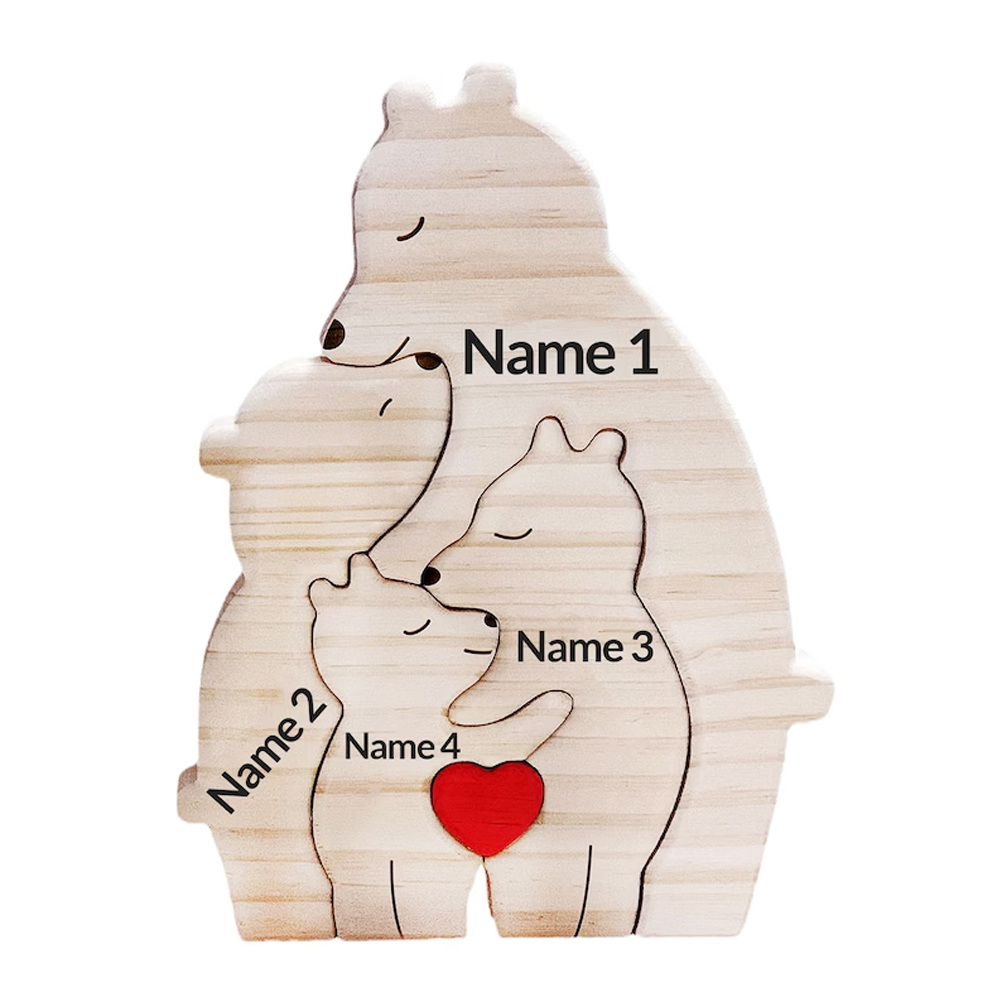 Personalized Wooden Single Parent Bear Winter Family Puzzle with Name, Family Games for Kids and Adults Women Men, Home Decor, Gifts for Single Mom Dad