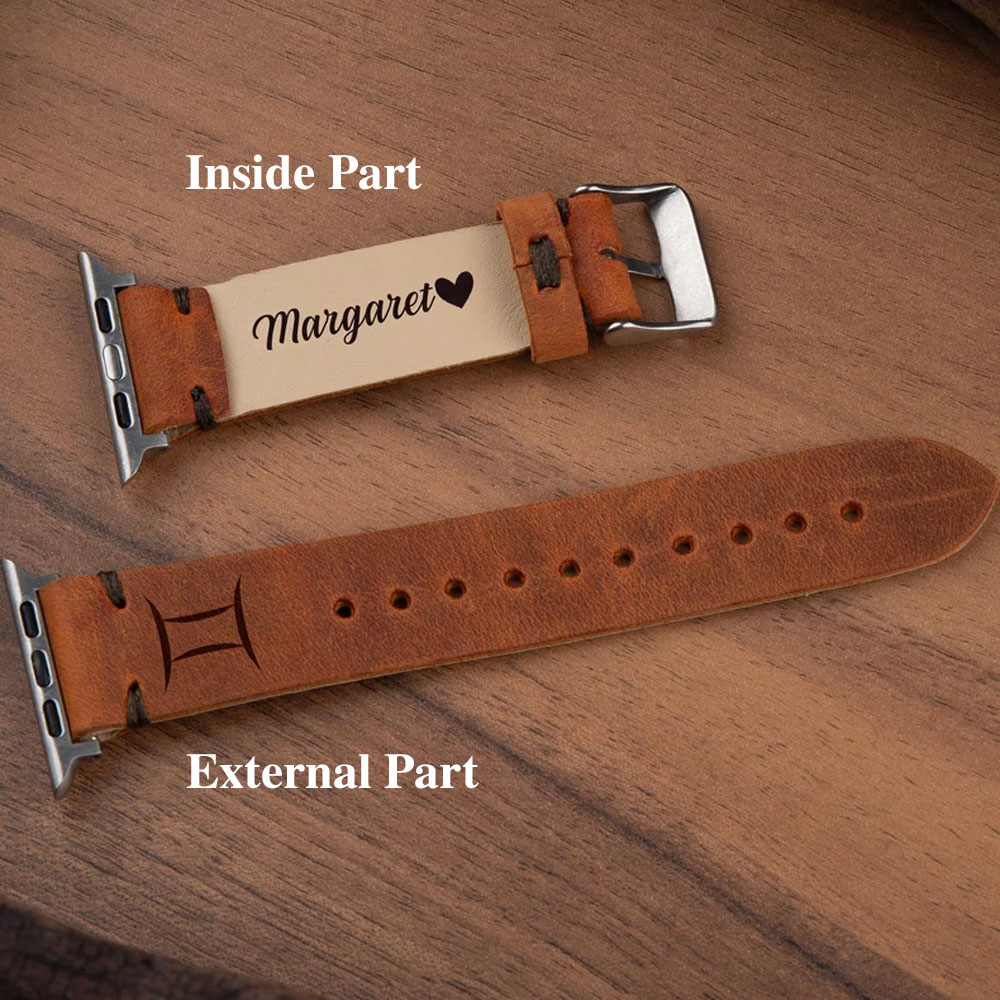 Personalized Leather Apple Watch Bands for Men, iWatch Bands 44mm, Apple/Samsung/Fitbit Watch Bands Engraved Name, Gift for Husband Boyfriend Dad Him