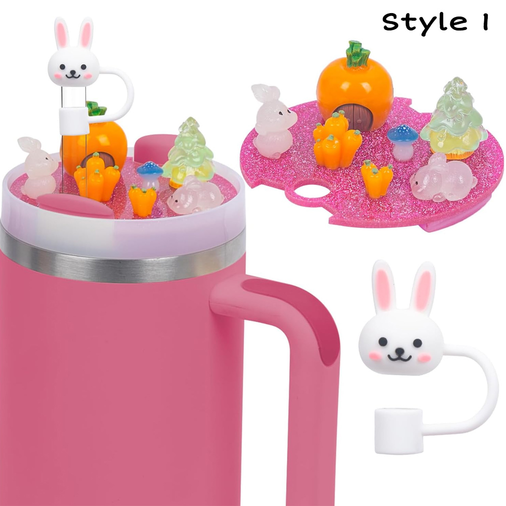 Personalized Stanley Style Cup Accessories with Silicone Straw Cover, Tumbler Cup Bunny Lid Topper Charms Decor 30OZ 40OZ, Easter Gifts for Kids/Women