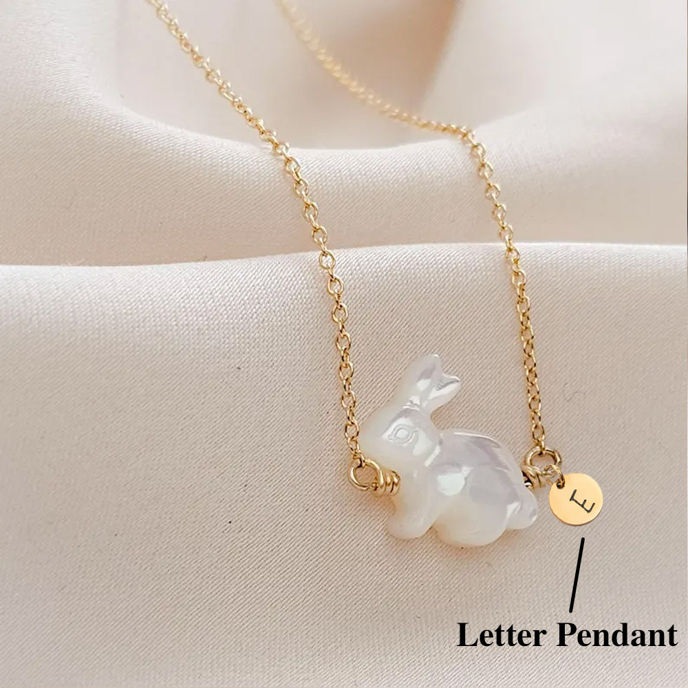 Personalized White Shell Rabbit Necklace for Women, Pearl Bunny Necklace with Letter Pendant, Rabbit Decor Jewelry, Playboy Charm, Easter Gift for Girl Her