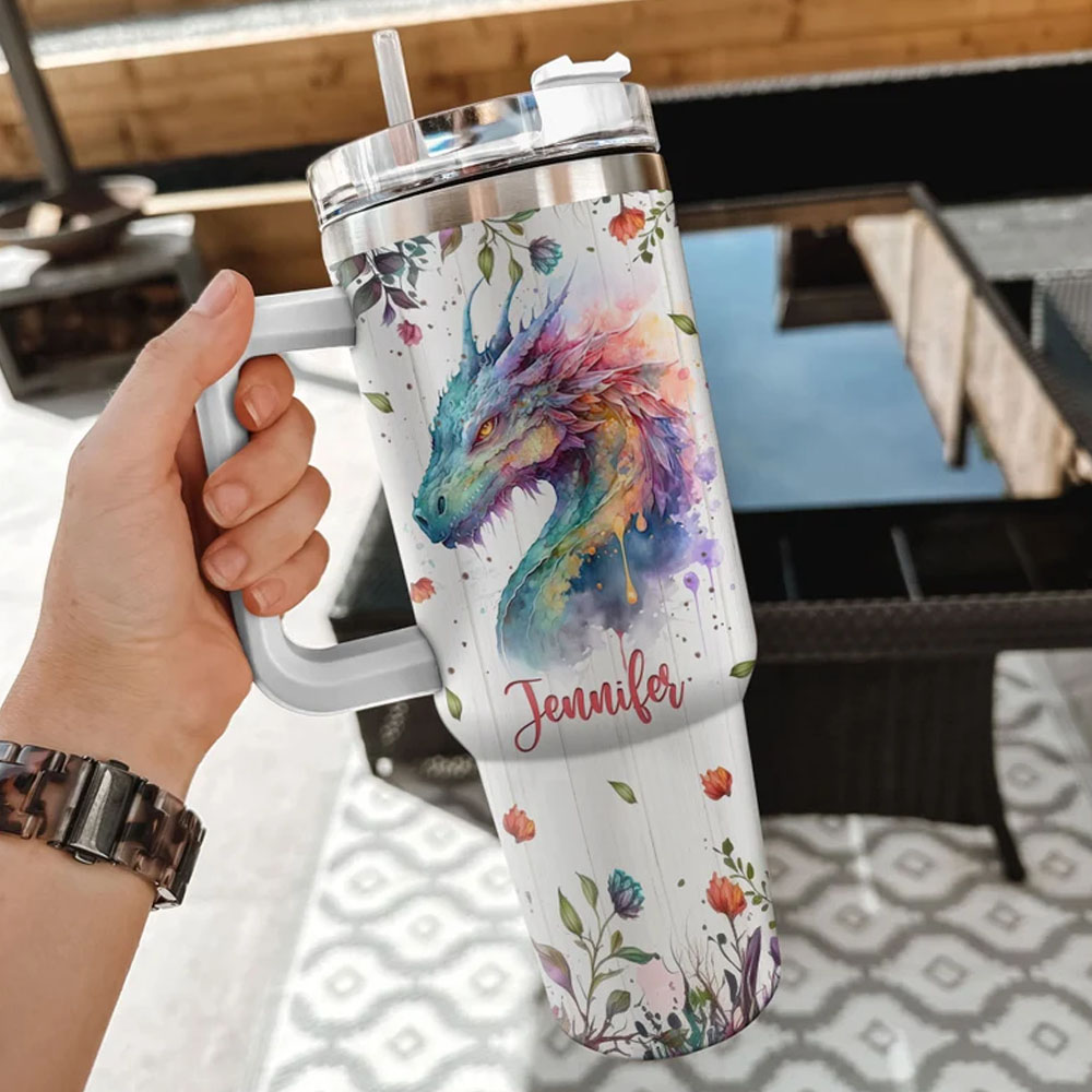 Personalized Dragon 40oz Tumbler With Handle And Straw, Just A Girl Who Loves Dragons, Dragon Gifts For Women, Gifts For Her, Birthday Gifts