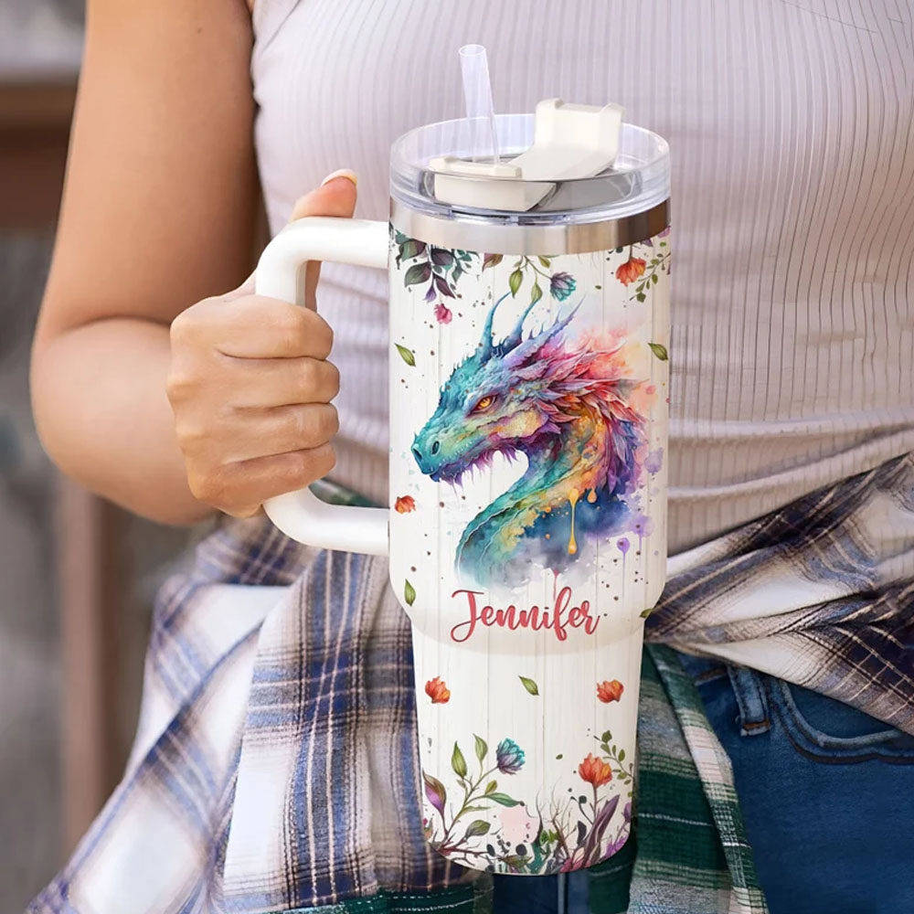 Personalized Dragon 40oz Tumbler With Handle And Straw, Just A Girl Who Loves Dragons, Dragon Gifts For Women, Gifts For Her, Birthday Gifts