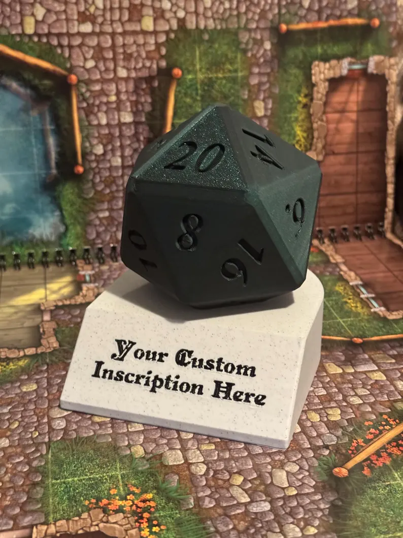 Custom Display Stand for Giant D20 Dice, Personalized Inscription & Custom Color Choice, Unique DND Dice Display, Gift Idea, Special Die