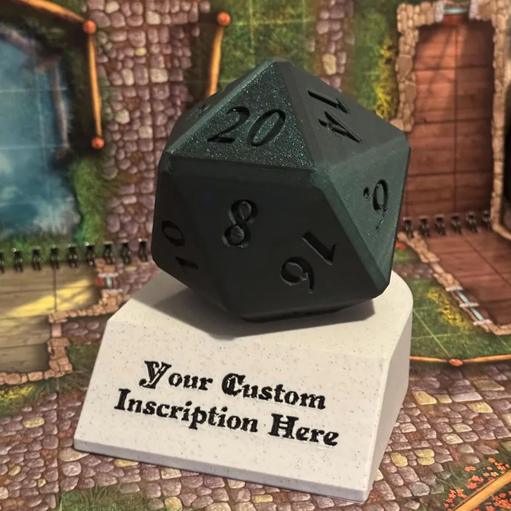 Custom Display Stand for Giant D20 Dice, Personalized Inscription & Custom Color Choice, Unique DND Dice Display, Gift Idea, Special Die