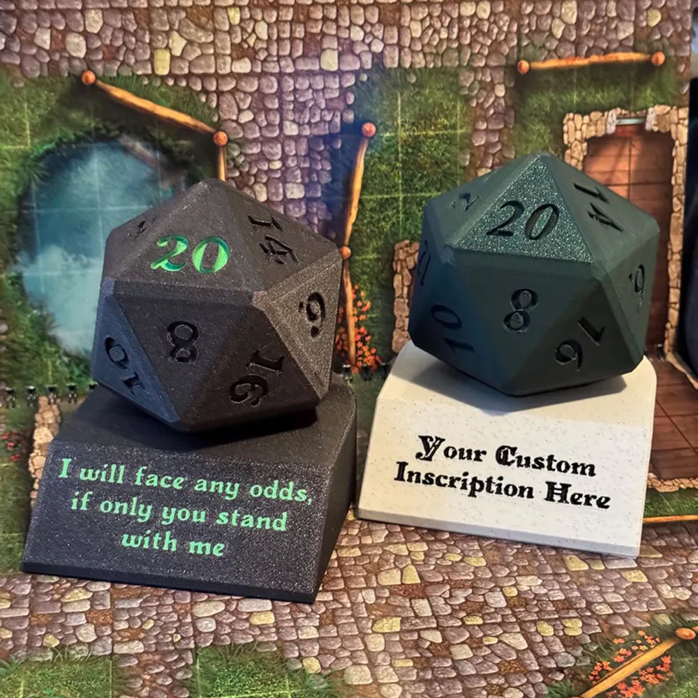 Custom Display Stand for Giant D20 Dice, Personalized Inscription & Custom Color Choice, Unique DND Dice Display, Gift Idea, Special Die