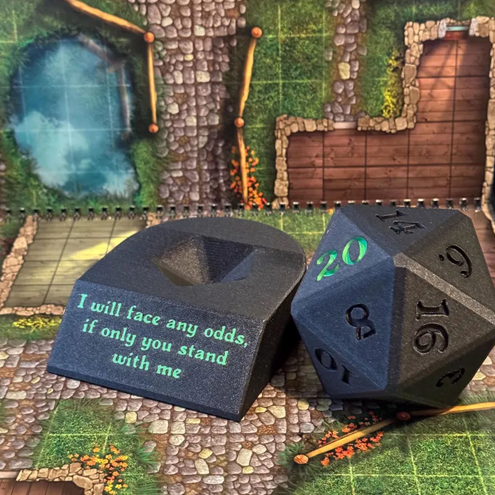 Custom Display Stand for Giant D20 Dice, Personalized Inscription & Custom Color Choice, Unique DND Dice Display, Gift Idea, Special Die