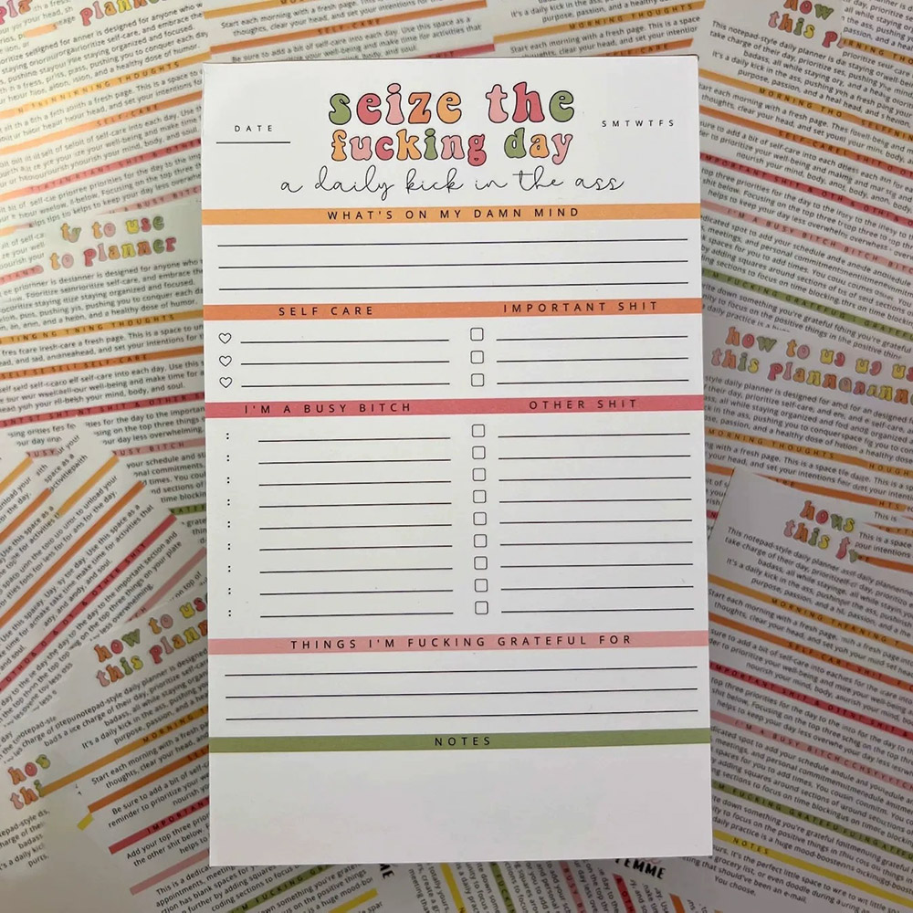 Seize The Day Minimalist To Do List Notepad, Bold Seize the Day Daily Planner