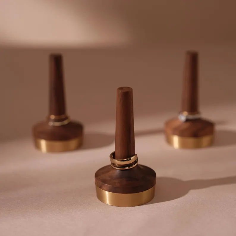 Personalized Walnut Ring Holder/Stand (Solid Brass), Jewelry Display, Jewelry Organizer, Engagement Ring Storage, Anniversary, Wedding Gift