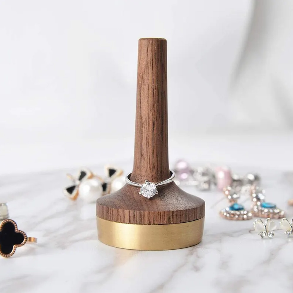 Personalized Walnut Ring Holder/Stand (Solid Brass), Jewelry Display, Jewelry Organizer, Engagement Ring Storage, Anniversary, Wedding Gift