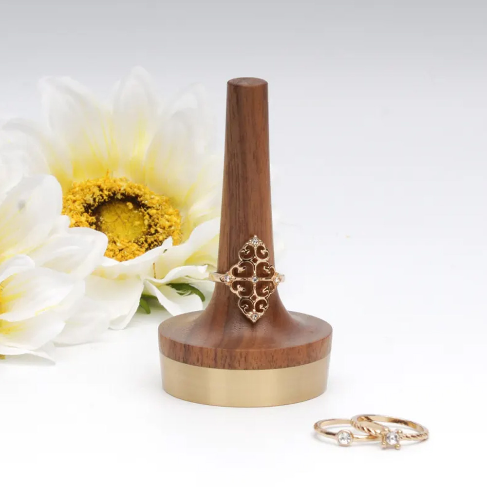Personalized Walnut Ring Holder/Stand (Solid Brass), Jewelry Display, Jewelry Organizer, Engagement Ring Storage, Anniversary, Wedding Gift