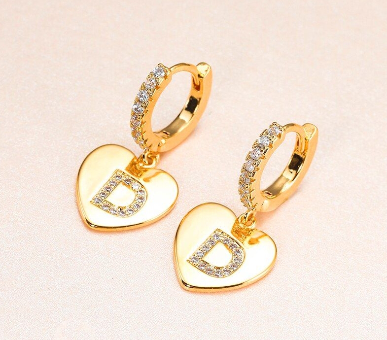 💖Buy 2 Free Shipping💖Personalized Vintage Gold Crystal Initial Heart Shape Earrings