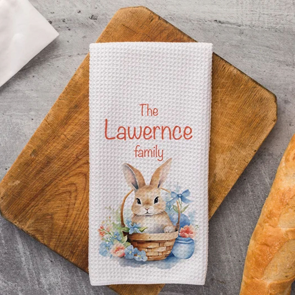 Personalized Easter Bunny Dish Tea Hand Kitchen Towel, Easter Gift Kitchen Decor New Home, Hostess, Decor