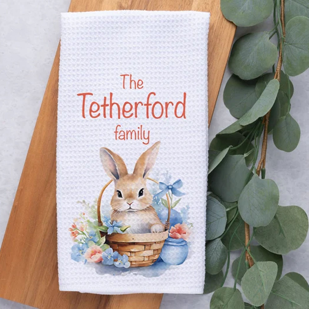 Personalized Easter Bunny Dish Tea Hand Kitchen Towel, Easter Gift Kitchen Decor New Home, Hostess, Decor