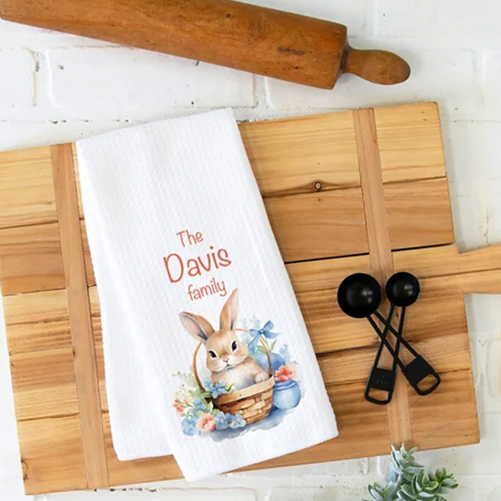 Personalized Easter Bunny Dish Tea Hand Kitchen Towel, Easter Gift Kitchen Decor New Home, Hostess, Decor