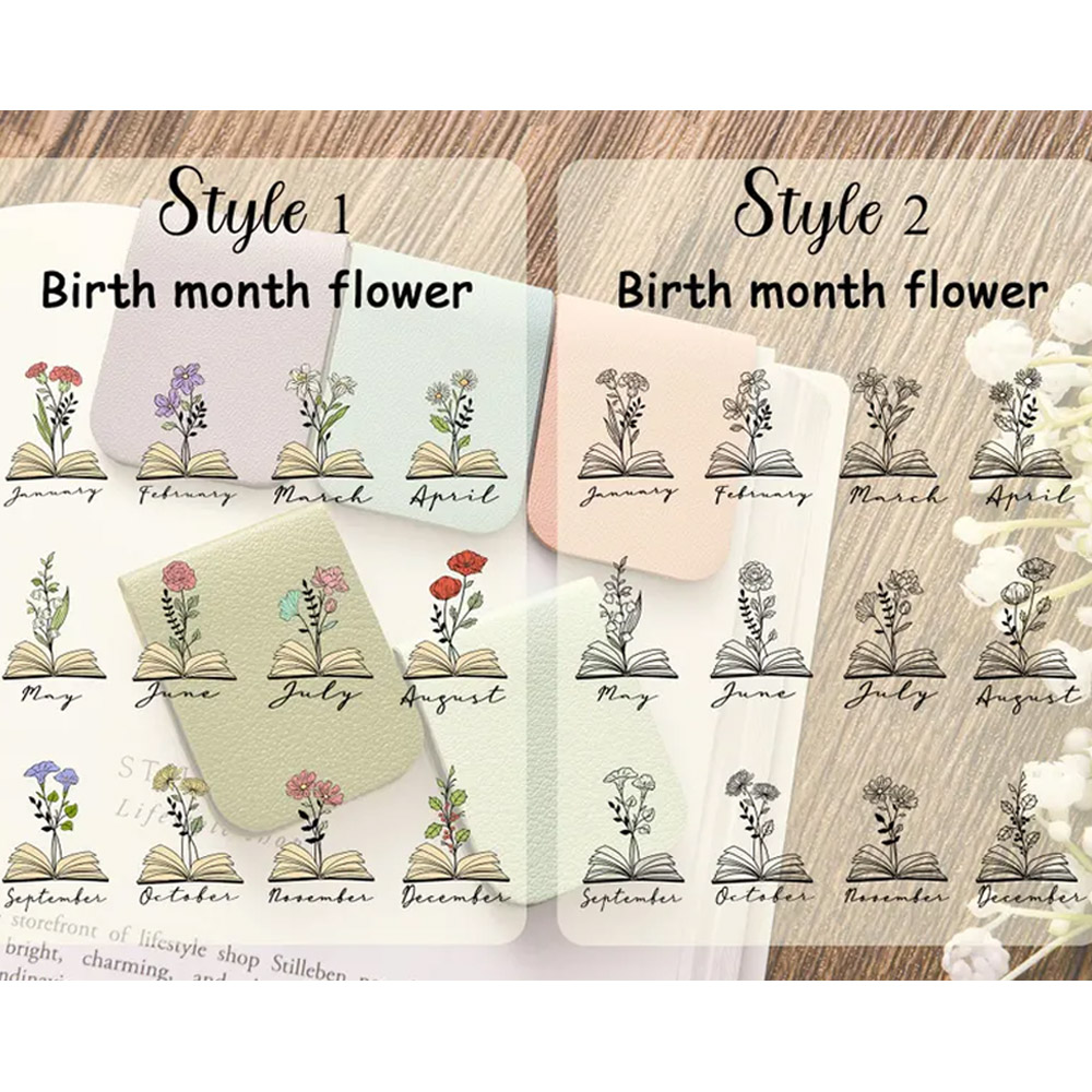 Custom Leather Name Bookmark with Birth Flower, Personalized Magnetic Bookmark for Women Men, Book Accessory, Birthday Gifts for Book Lovers Bookworm