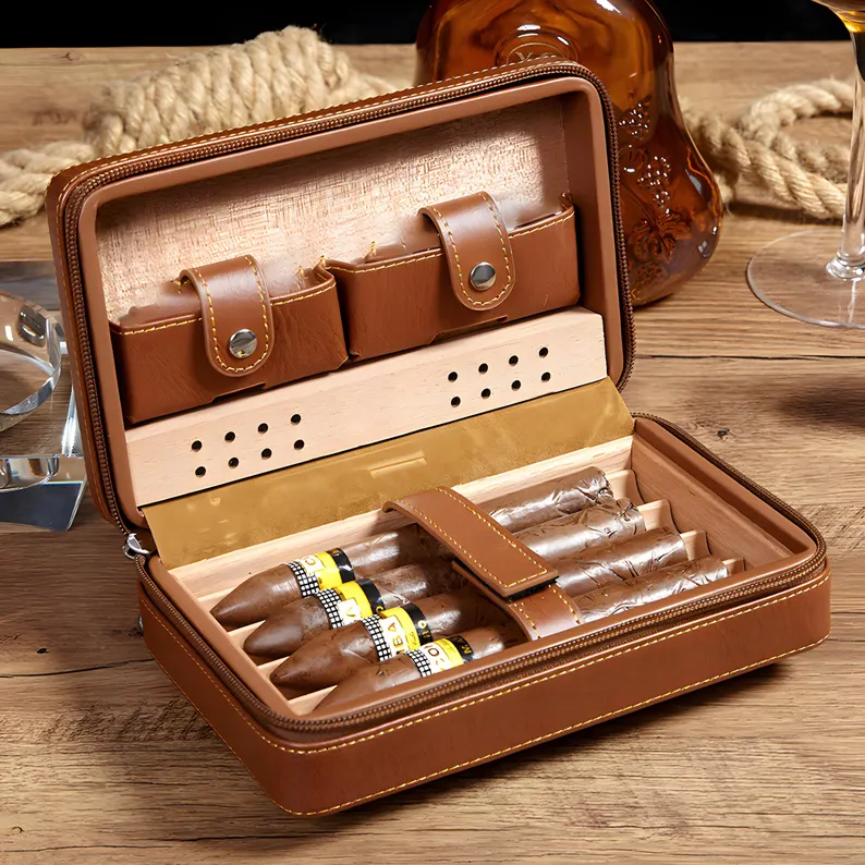 Personalized Humidor Cigar Case With Cutter, Leather Cigar Case Box, Travel Cigar Case Gift For Him, Groomsmen Gifts, Husband Gift For Dad, Valentine's Day Gift For Boyfriend