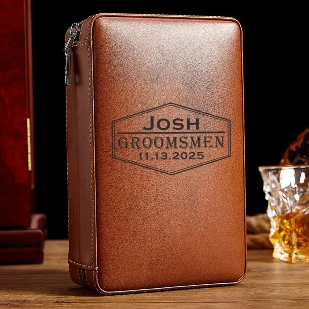 Personalized Humidor Cigar Case With Cutter, Leather Cigar Case Box, Travel Cigar Case Gift For Him, Groomsmen Gifts, Husband Gift For Dad, Valentine's Day Gift For Boyfriend