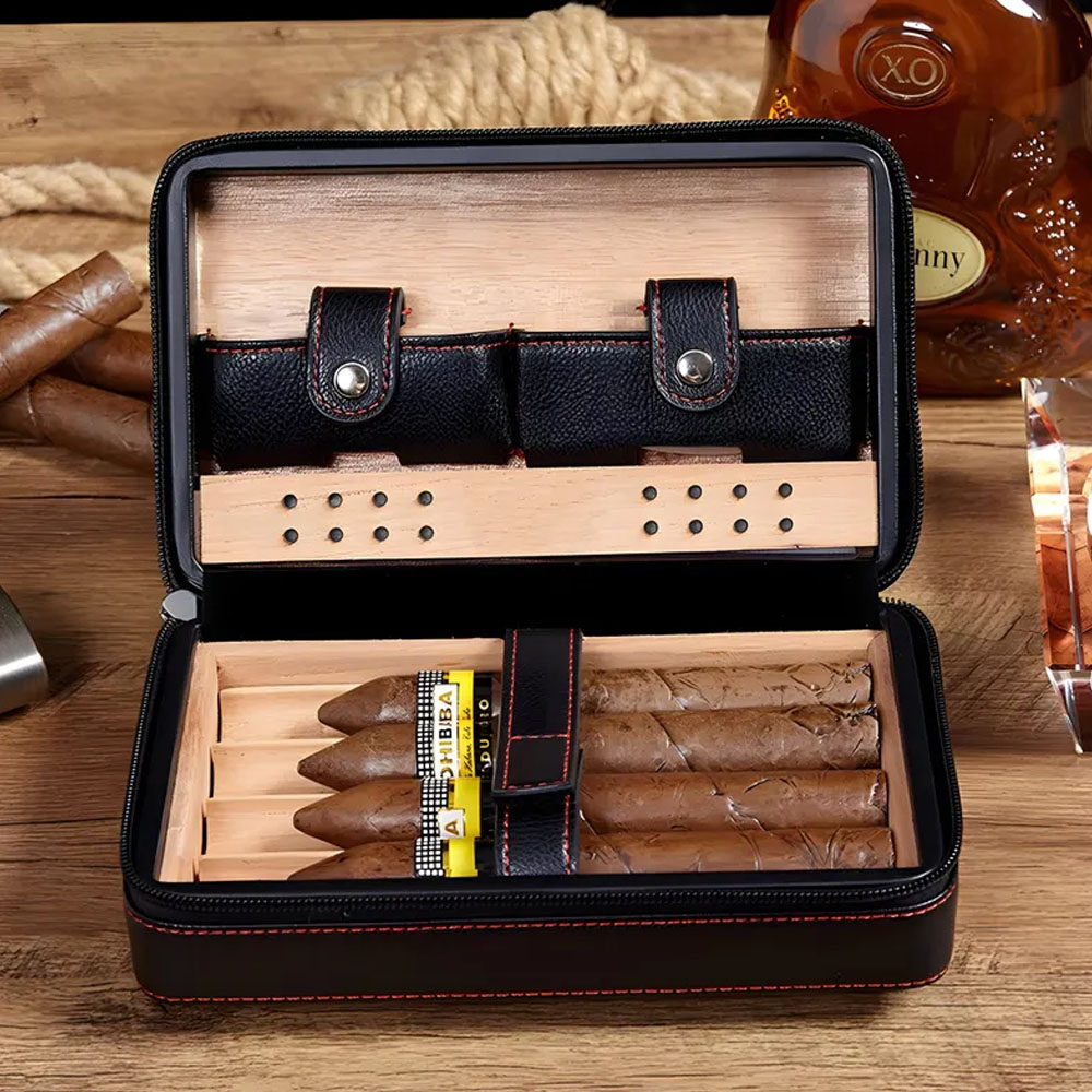 Personalized Humidor Cigar Case With Cutter, Leather Cigar Case Box, Travel Cigar Case Gift For Him, Groomsmen Gifts, Husband Gift For Dad, Valentine's Day Gift For Boyfriend