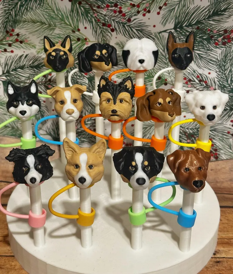 Personalized Large Dog Straw Topper, 3D Printed Dog Straw Toppers, Birthday Gift For Dog Lovers, Cute Tumbler Accessory Gift Idea For Friend