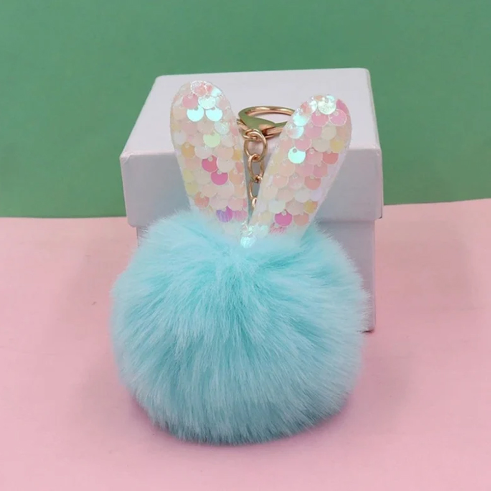 Bunny Puff Keychains, Easter Keychain, Sequin Bunny Keychain, Pom Pom Keychain, Easter Basket Filler for Girls, Easter Favor for Classroom